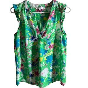 Rose & Olive Spring Green Floral Sleeveless Lightweight Blouse Size‎ Small